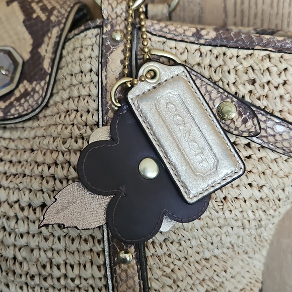 Coach Natural Straw Tote with Snakeskin-Trim - Picture 2 of 12